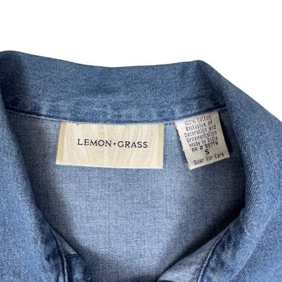 Cottagecore Denim Christmas Snowman Embroidered Shirt Women's S Blue Winter‎ 90s - Picture 6 of 6